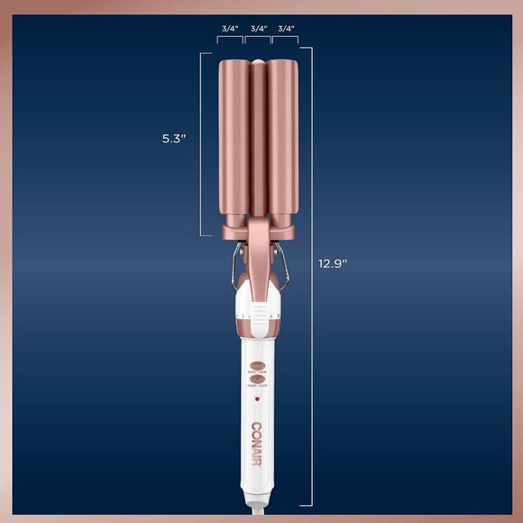 Conair Double Ceramic 3 Barrel Curling Iron Hair Waver White / Rose Gold - Picture 2 of 11